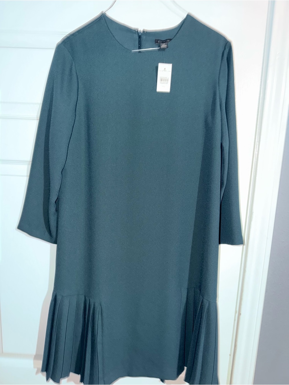 Ann Taylor Dark Teal Pleated-Hem Long Sleeve Shift Dress